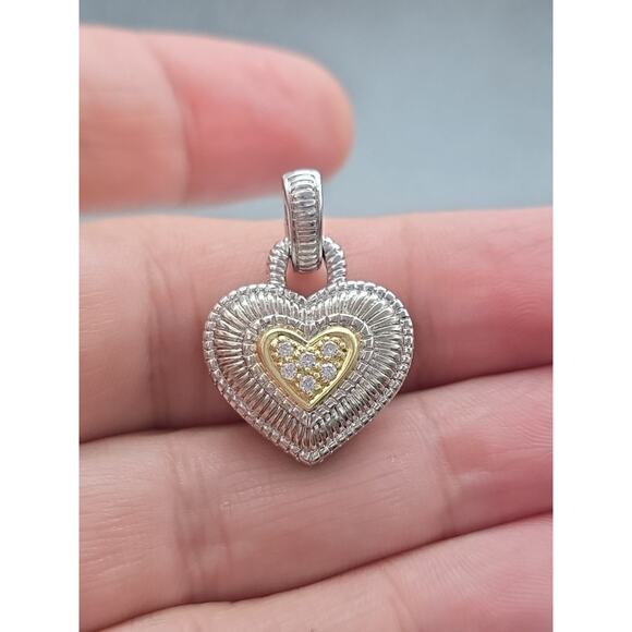 Judith Ripka JR TWO Sterling Silver 18K Gold Diamond Heart Pendant Enhancer